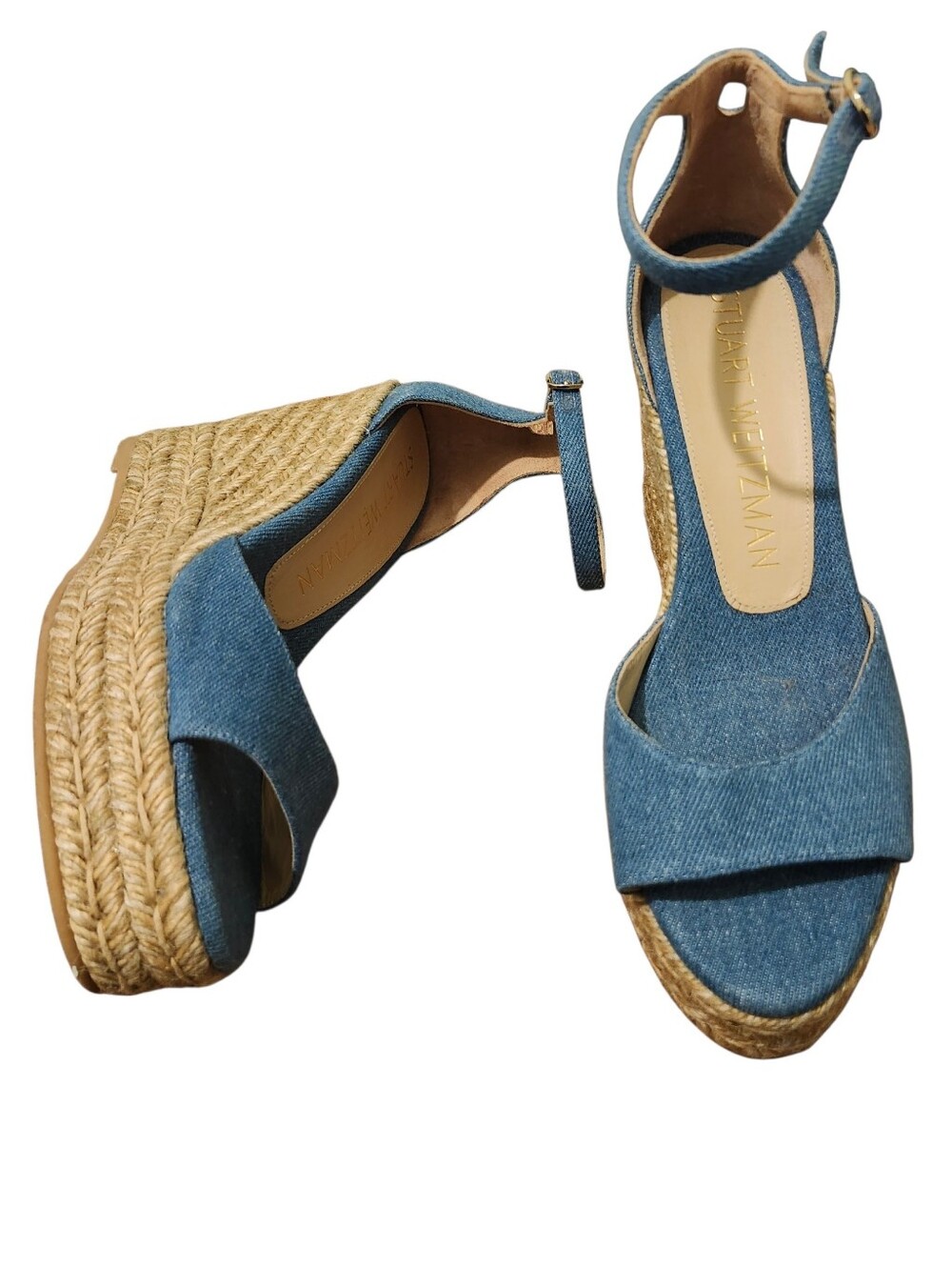 Stuart Weitzman Blue Denim Espadrille Platform Sandals